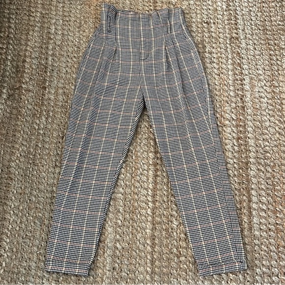 ZARA HIGH WAIST PARACHUTE JEANS PLAID BURGUNDY BUNDLE SIZE SMALL USA 2 - Picture 3 of 9